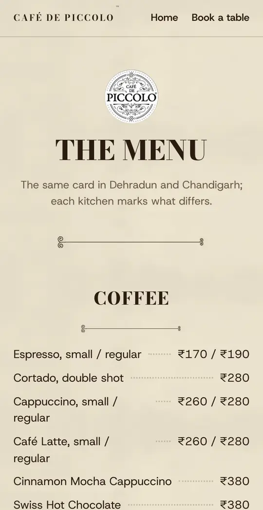 The card: the menu, on a phone