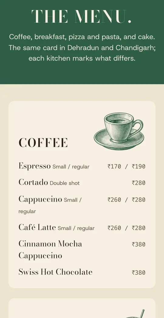 The coast: the menu, on a phone
