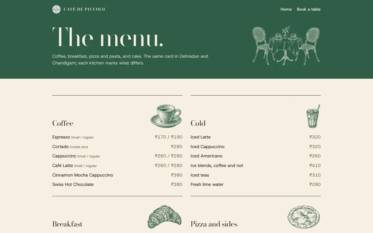 The deli: the menu, on a desktop